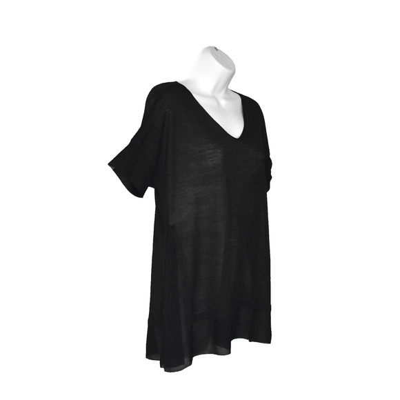 A5 NEW EILEEN FISHER Petite Layered Detail Black Silk Short Sleeve Top Size PM - Picture 2 of 6